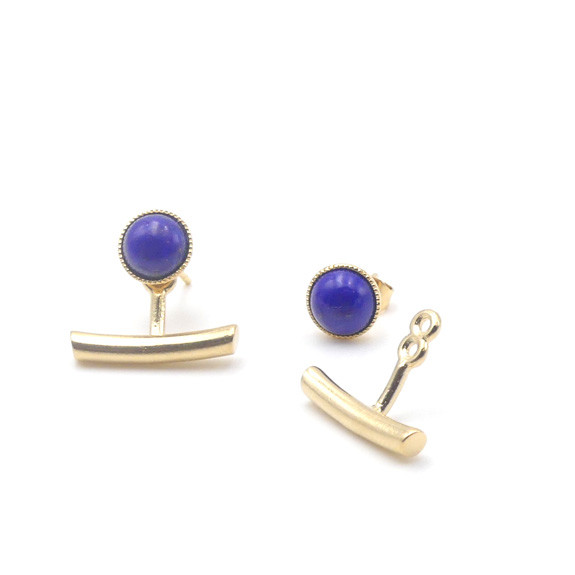 Boucles d'oreilles Ariane pendants barres - Lapis Lazuli